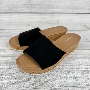 Lane Bryant Black & Tan Faux Suede Banded Slip On Platform Sandals Size 10 Wide